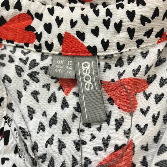Asos Heart Button Up Shirt Women's 12 Long Sleeves 100% Viscose Lightweight NEW - Picture 4 of 9